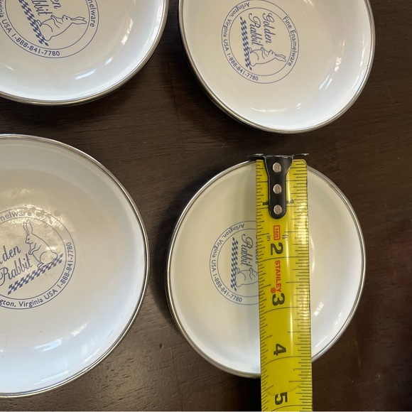 Vintage Logo Golden Rabbit Fine Enamelware Dip Bowls 4.5”x1” Tasting Set of 4 - Picture 5 of 9